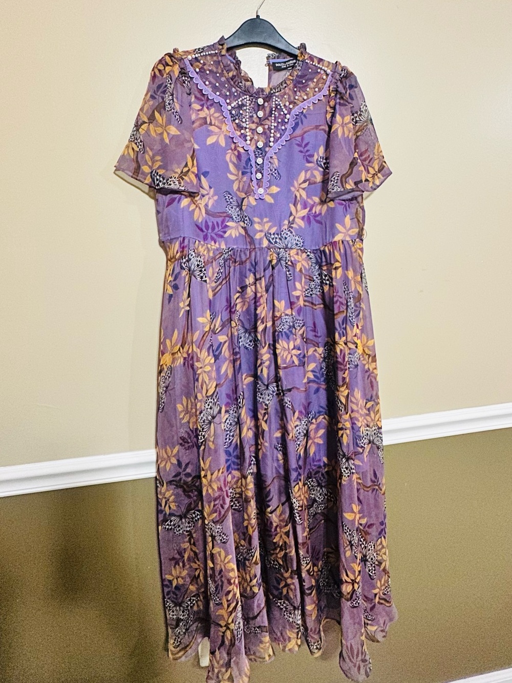 Purple Floral Maxi Dress with Button Placket